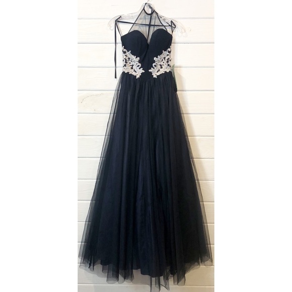 DJ Jaz Halter Neck Sheer Long Formal Gown, Semi Padded - Picture 1 of 8